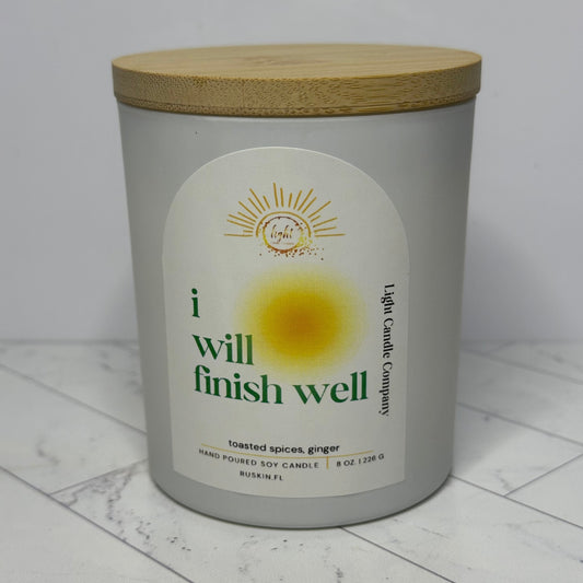 I will Finish Well candle: Signature line